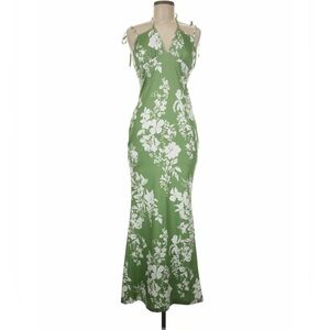 Tie-Shoulder Green Floral Maxi Dress